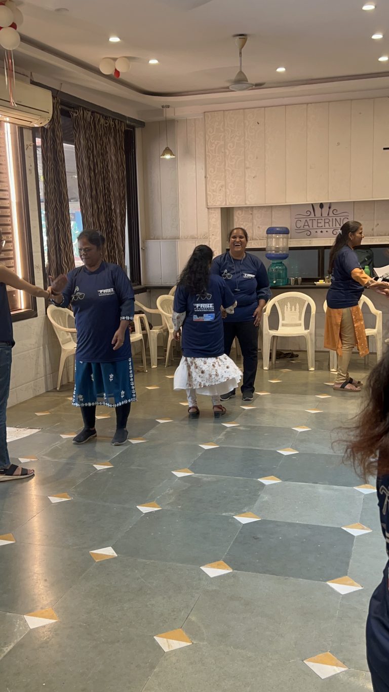 Participants practise standing movements together at BPA’s self-defence workshop.